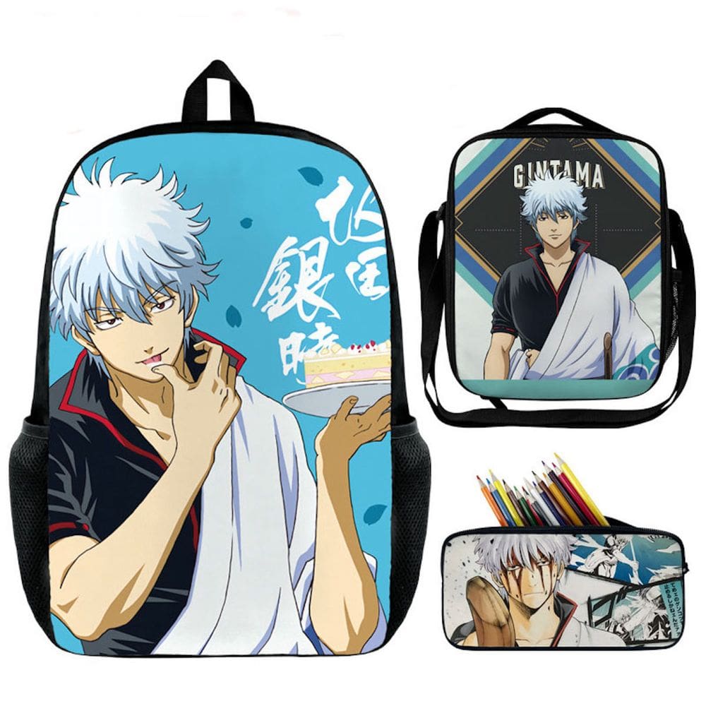 Conjunto de mochila School Gintamas Sakatas Gintokis de 3 peças para crianças