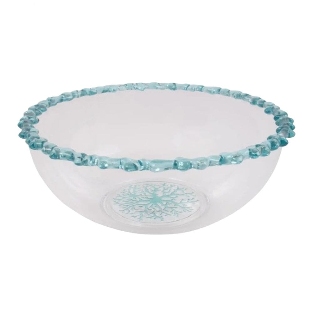Bowl Saladeira de Acrílico Transparente C/Borda Coral Azul 32x13cm Entrecasa