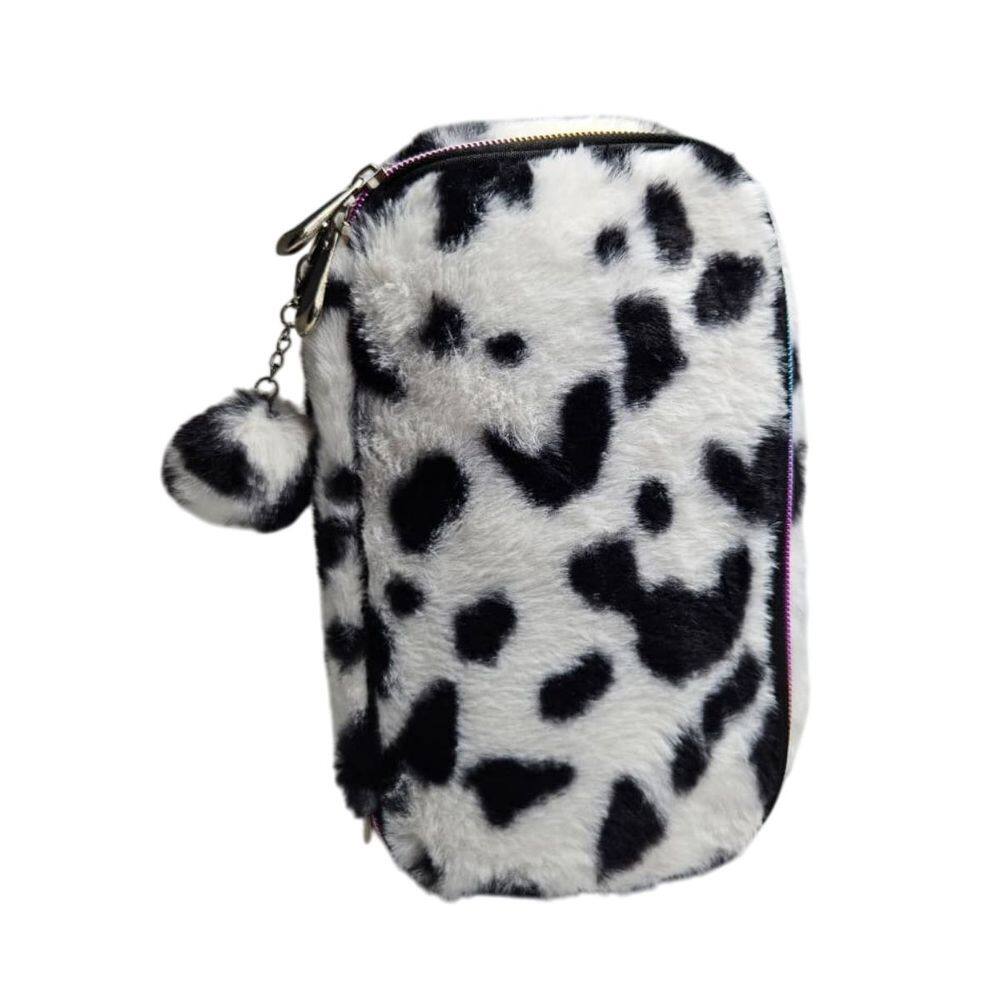 Estojo Pelúcia Dálmata Vaca Animal Print Fofo Grande Escolar Box Colorido Aula Lápis Caneta Aluno