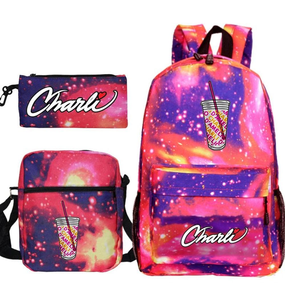 Conjunto de mochilas Charlis D`Amelios Satchel Anime Casual School Bag