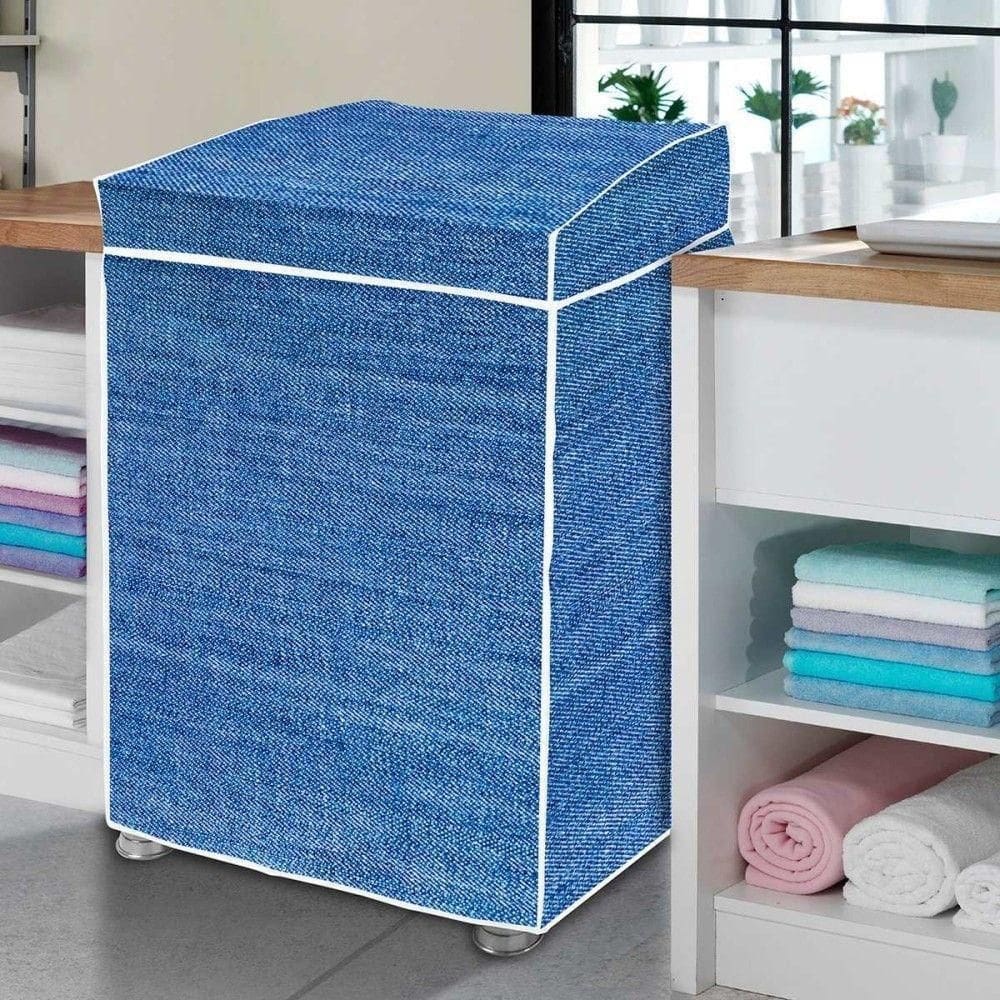 Capa Para Máquina De Lavar G Flanelada Azul Jeans Com Tampa
