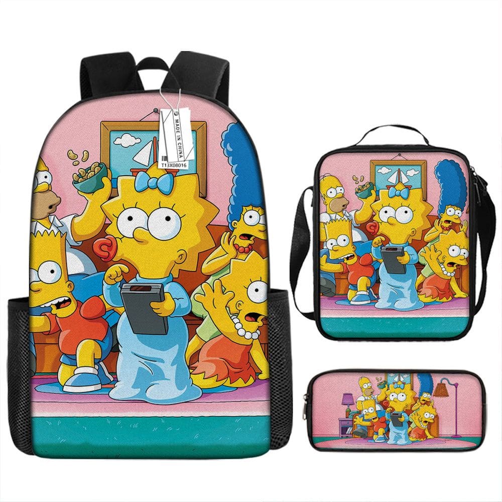 Conjunto de mochilas Simpsons Cartoon Kids School, 3 peças de nylon