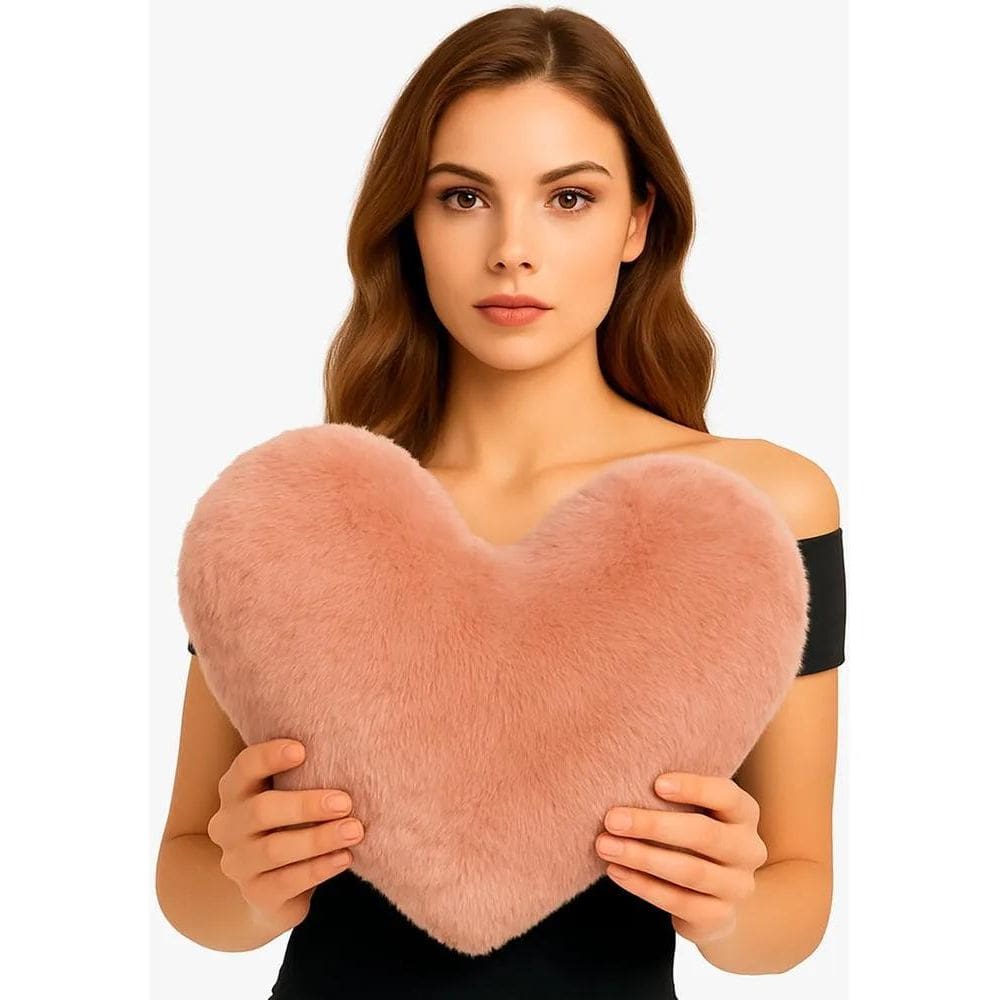 2X Almofada De Coração Pelúcia Pelo Curto Rose Para Decoraçã