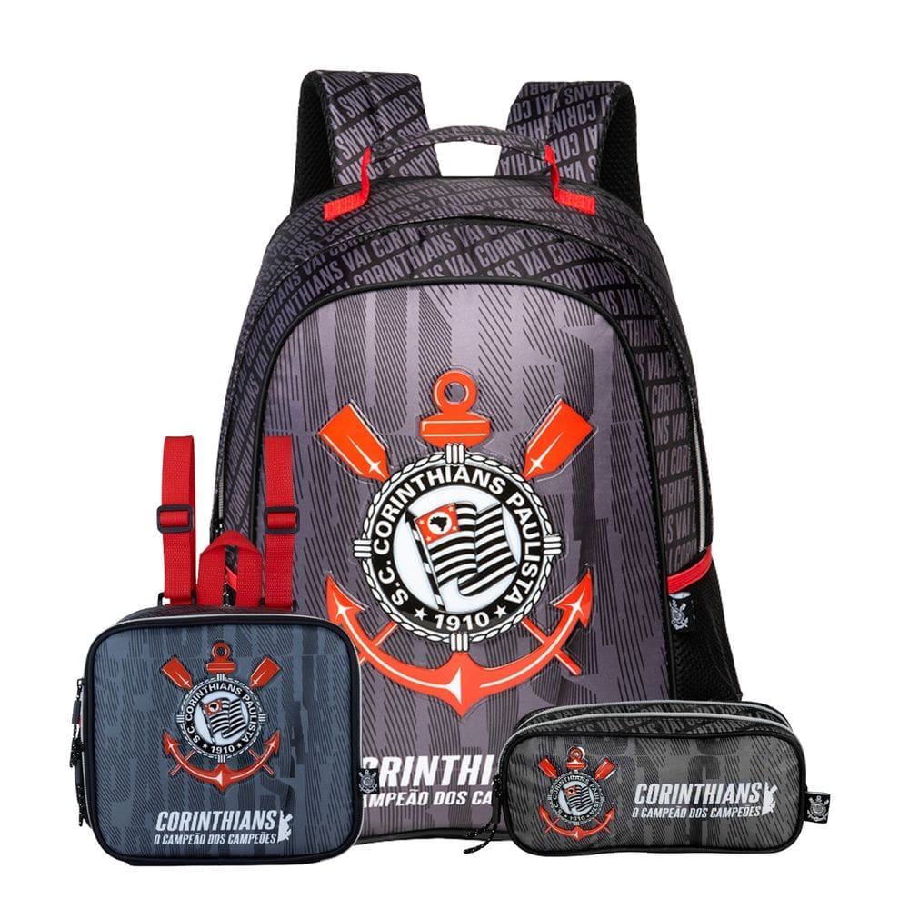 Mochila Costas Lancheira Estojo Duplo Corinthians Paulista