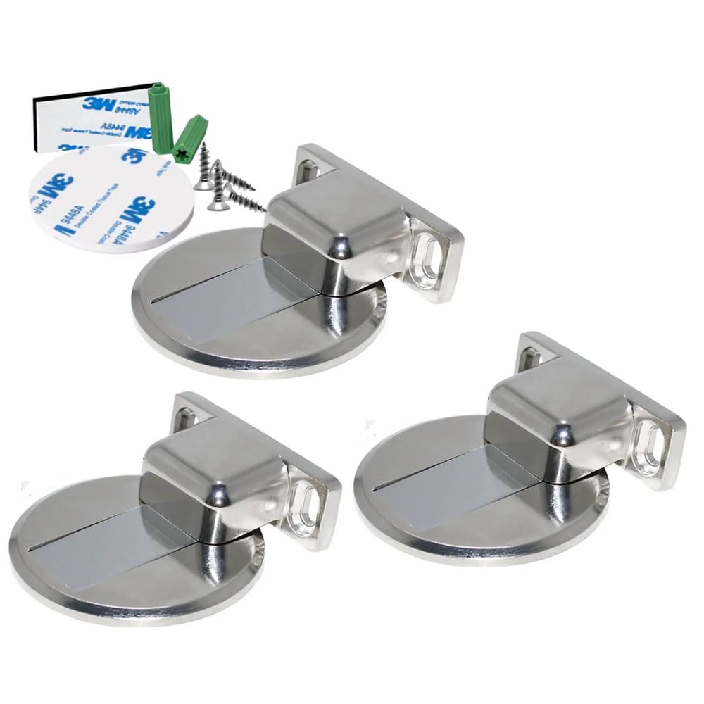 03 Prendedor Fixador Trava Portas Magnético Slim Fixação Adesivo ou Parafuso Renna