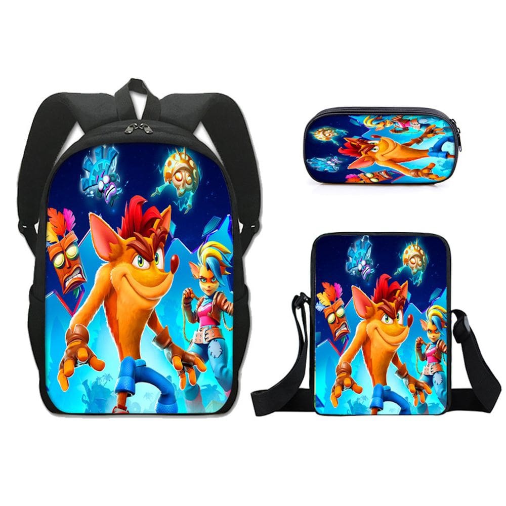 Conjunto de mochilas Crashs Bandicoots Cartoon Kids School Nylon