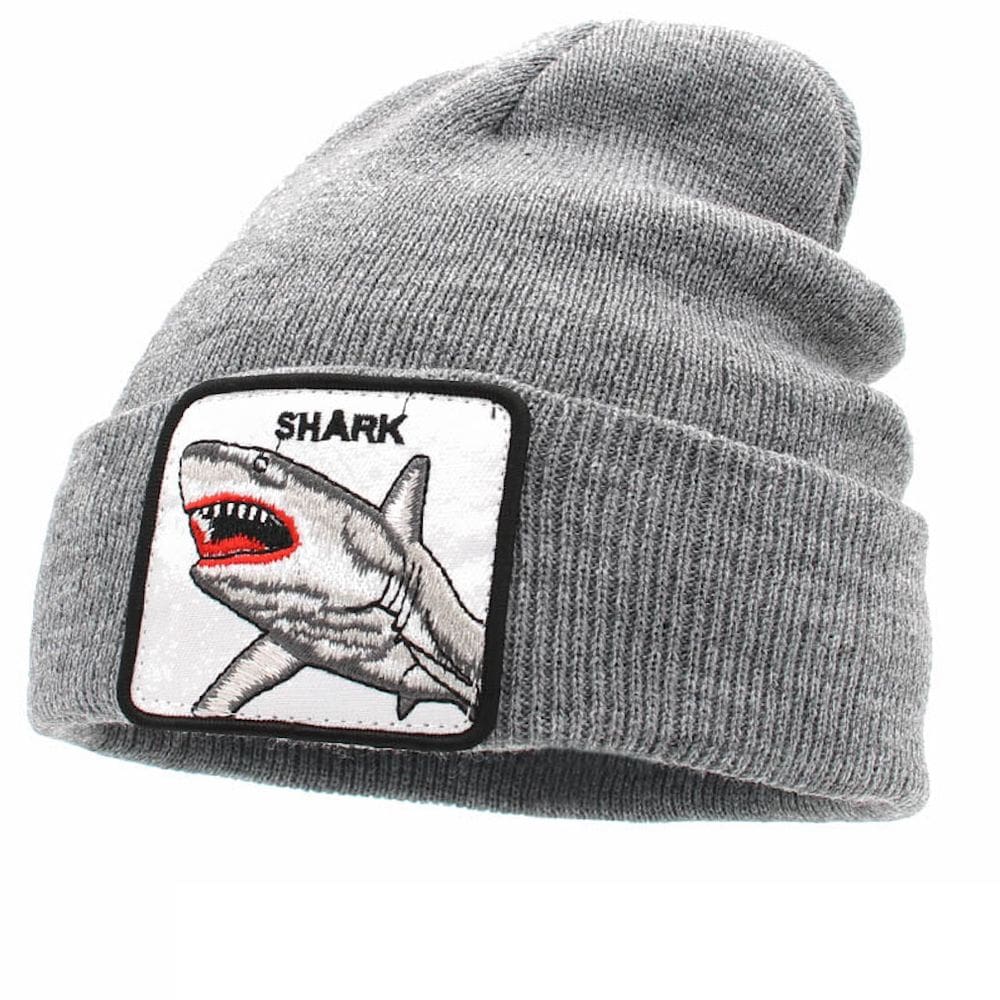 Chapéu de malha Anime Shark Grey Winter Beanie Unissex
