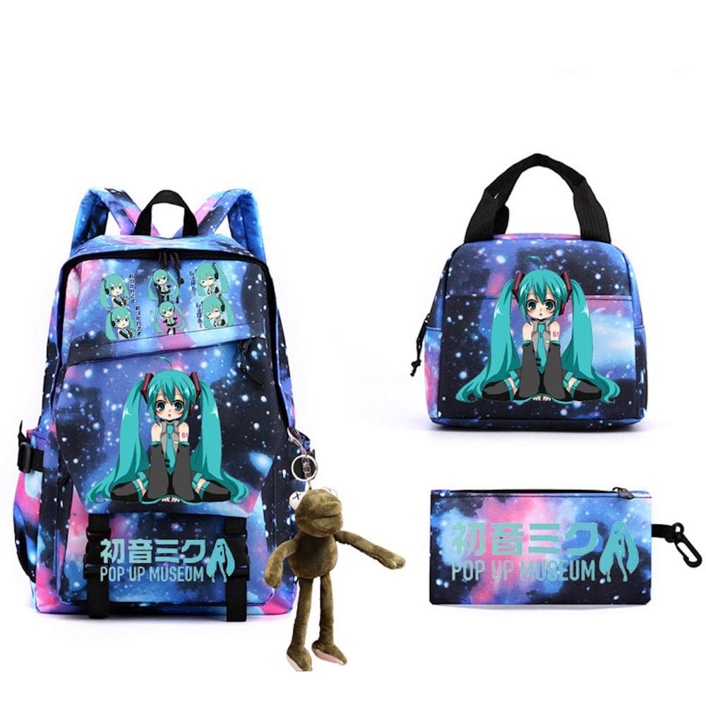 Conjunto de mochilas Hatsune Miku Cartoon Kids School 3 unidades