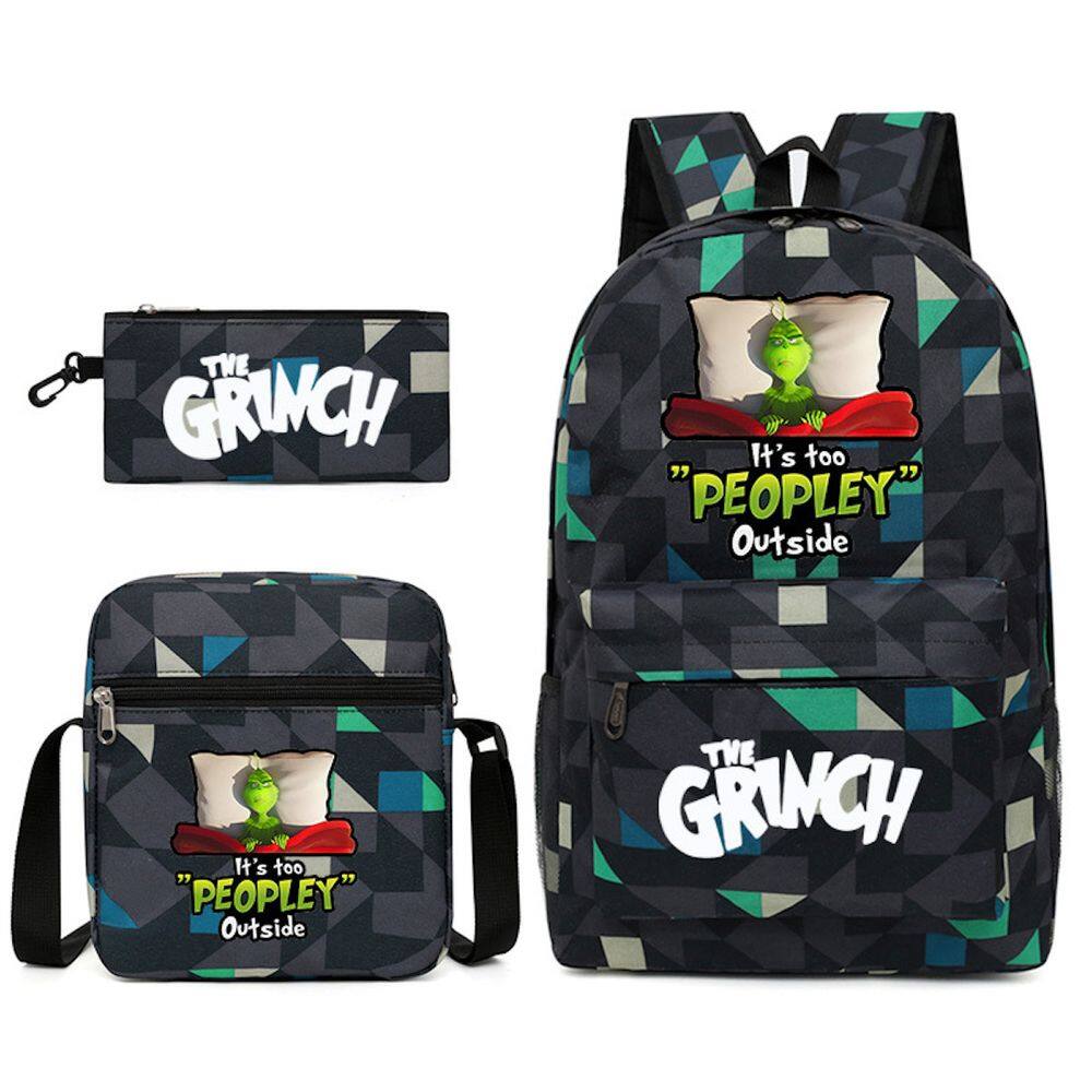 Conjunto de mochilas Grinch`s Christmas Cartoon Kids School Nylon