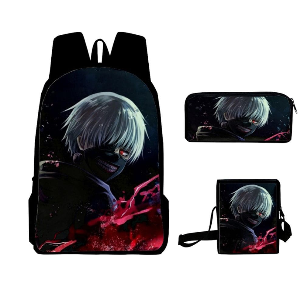 Conjunto de mochilas Tokyos Ghouls Anime School para crianças, 3 unidades