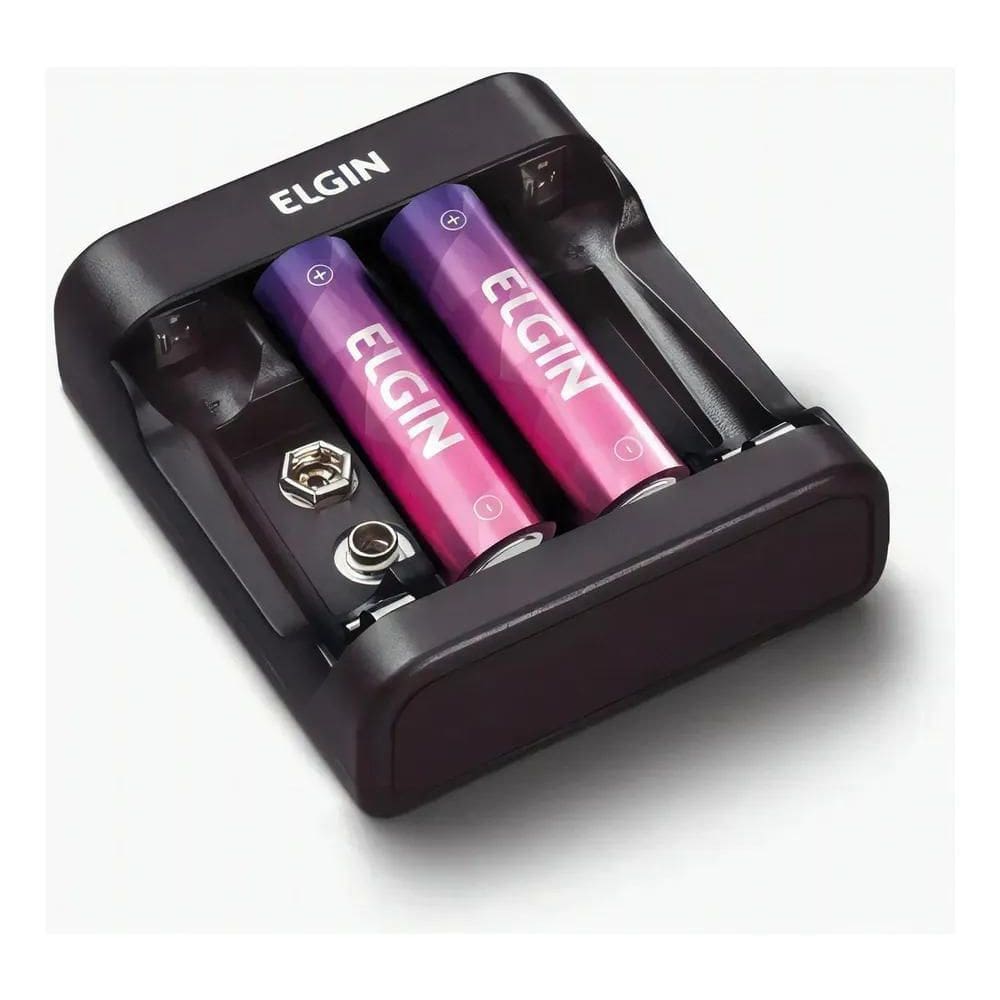 2X Carregador Pilha E Bateria Usb Aa Aaa 9V Elgin Com 2 Pilh