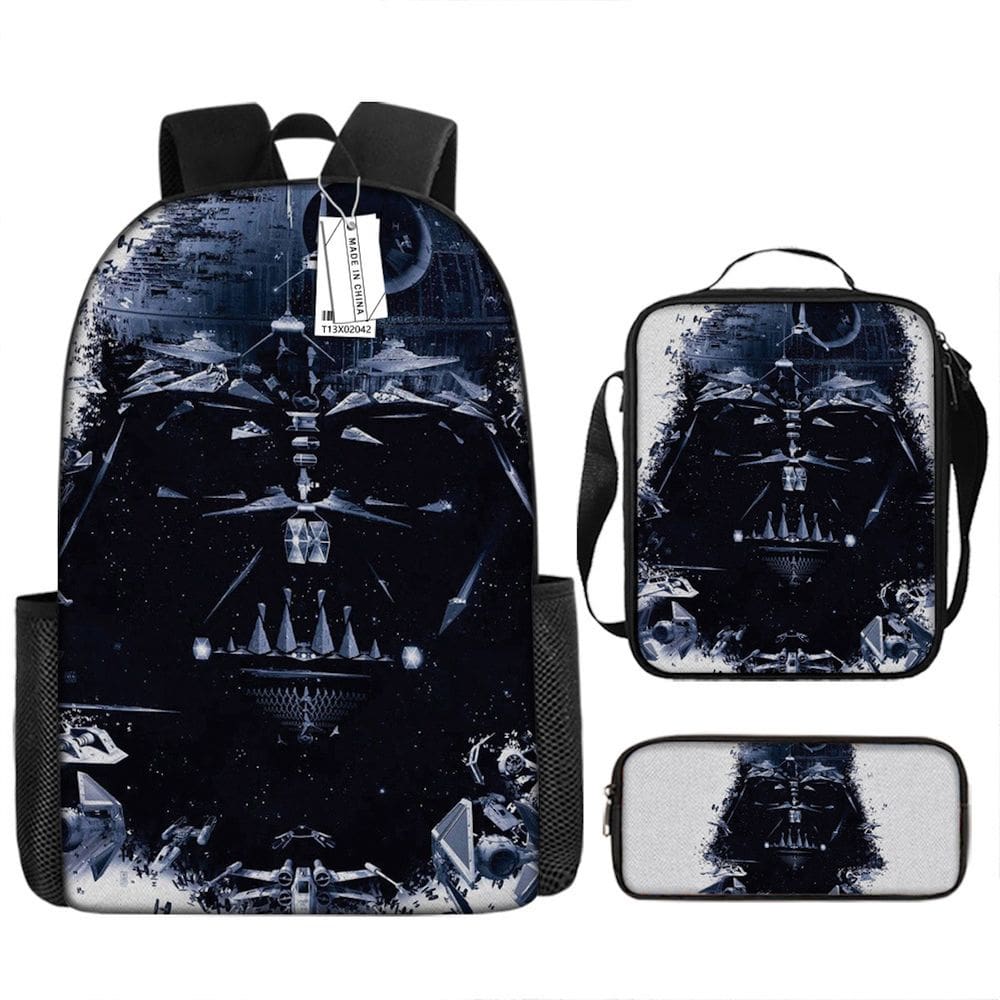Conjunto de 3 peças de mochila escolar infantil de desenho animado com Vader e Skywalker