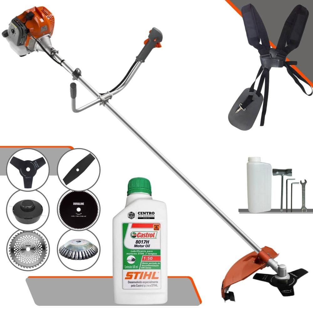 Aparador de Grama Profissional À Gasolina Tekna RL430ACNTK 43cc 1,7HP 9.000rpm Roçadeira Multifuncional Lateral Com 6 Opões de Cortes + ÓLEO STIHL 2T