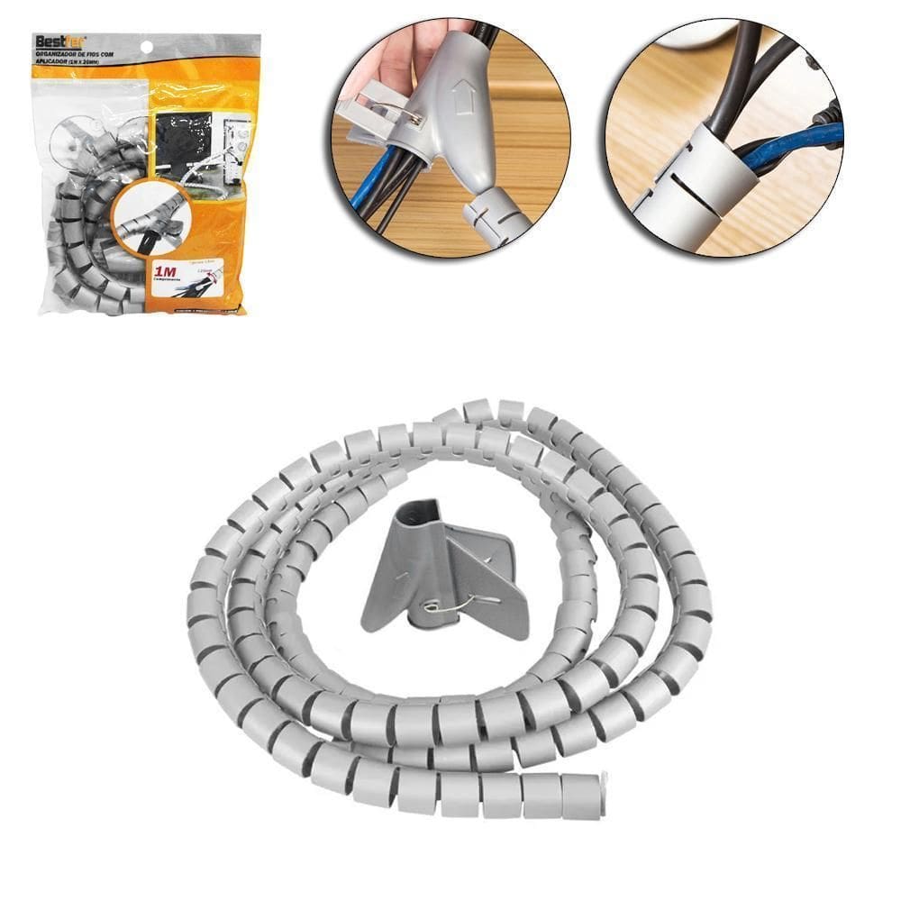 Organizador Cabos Plastico Ajustavel Aplicador Cinza 20Mmx1M