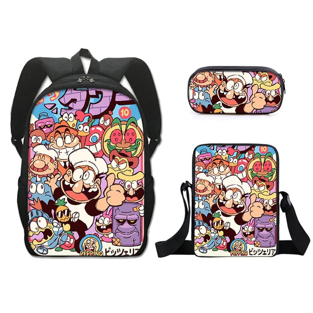 Conjunto de mochilas, 3 peças, Pizzas Towers, desenhos animados, crianças, escola, nylon