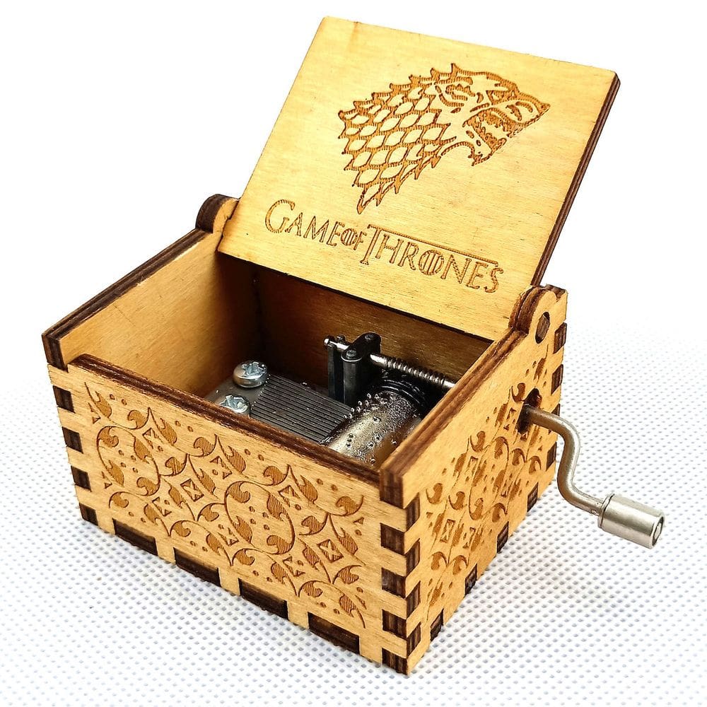 Caixa de música Games of Thrones Hand Crank Antique Wooden 6,4 cm