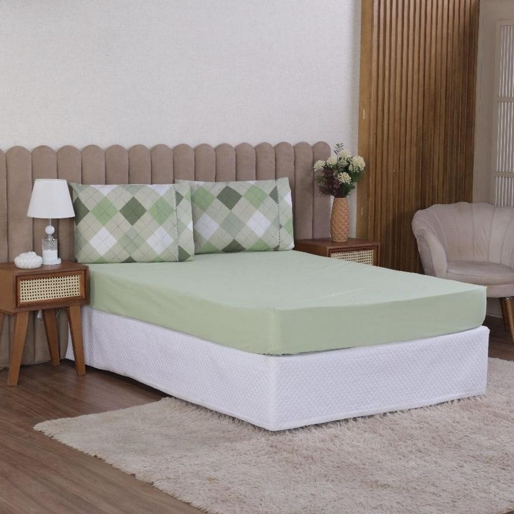 Jogo Cama King 3P Lençol + Fronha Esmeralda Percal 100%
