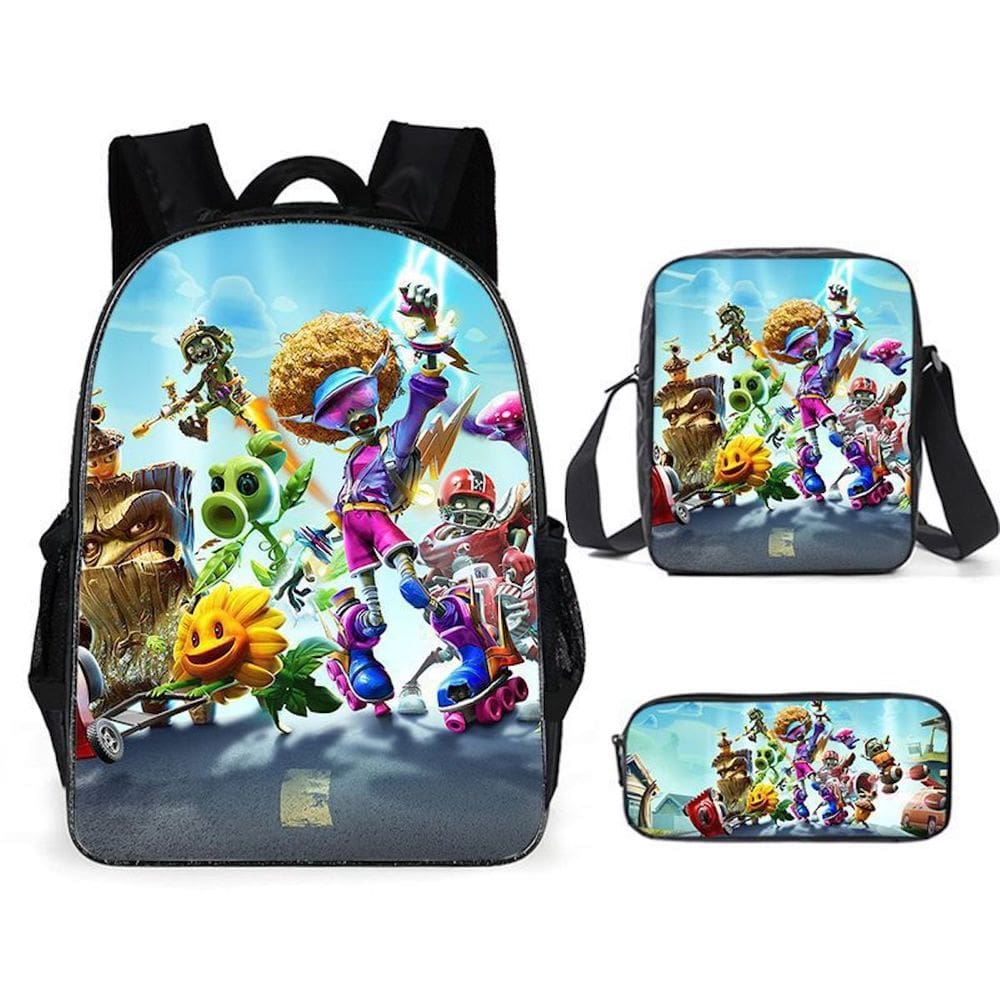 Conjunto de mochilas Plants Zombies Cartoon Kids School 3 unidades