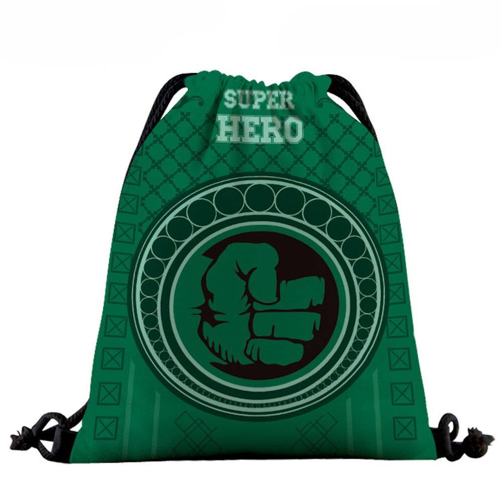 Mochila com cordão Anime Green Hulks 39x32cm algodão-poliéster