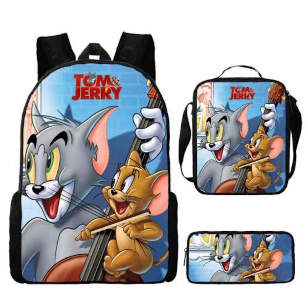 Conjunto de 3 peças de mochila escolar Tom and Jerry Cartoon para crianças