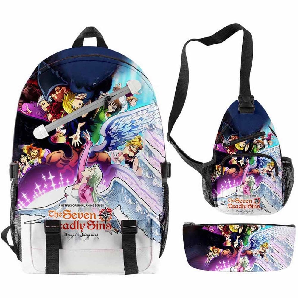 Conjunto de mochilas escolares Sevens Deadly Sins Meliodas para crianças, 3 unidades