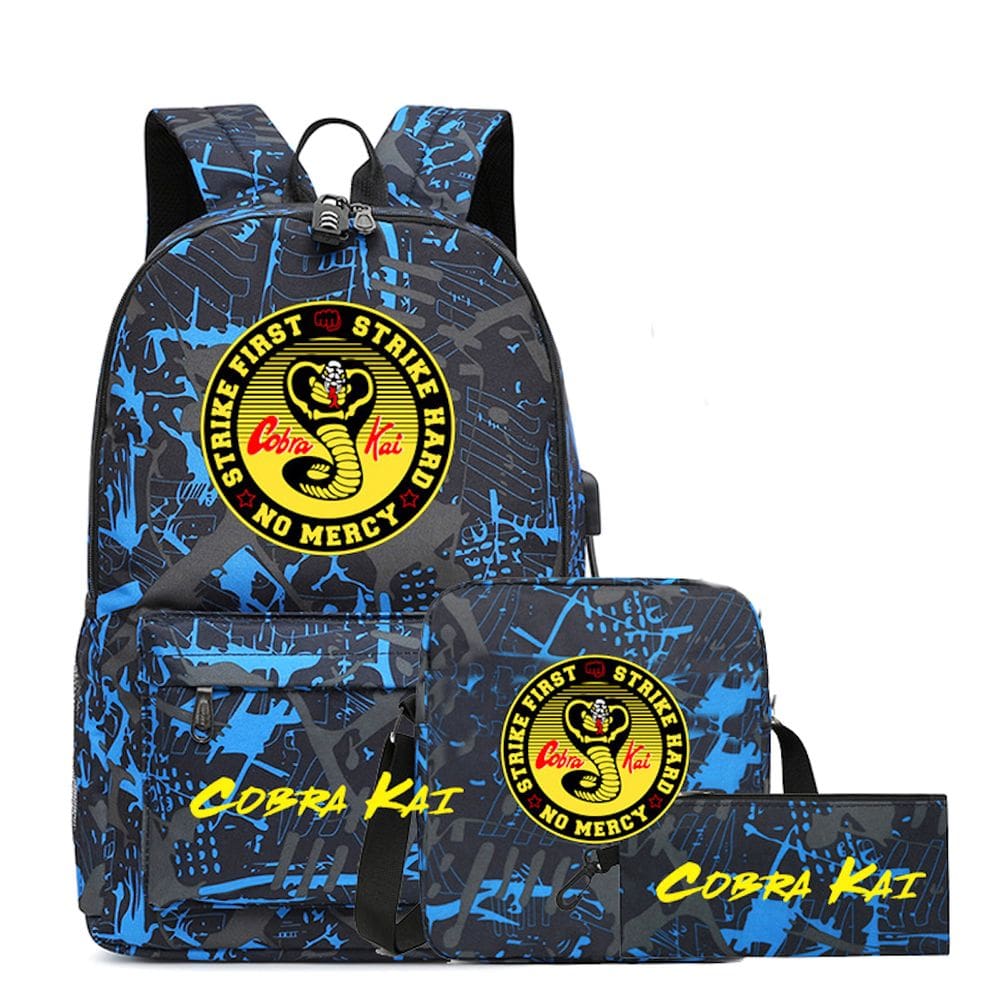Conjunto de mochilas Cobras Kais Anime School, 3 peças com nylon de ombro