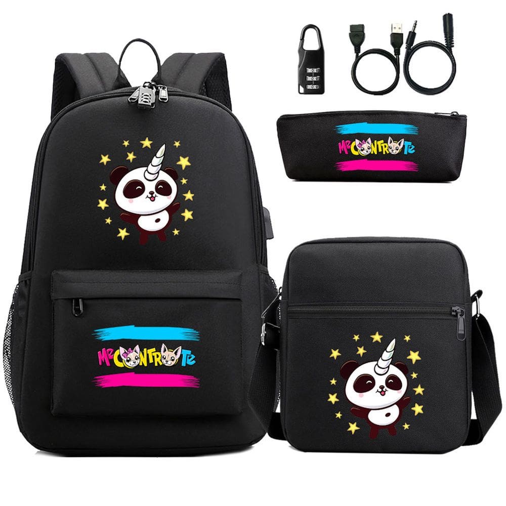 Conjunto de 3 mochilas infantis Oxford USB para crianças com bolsa de lápis