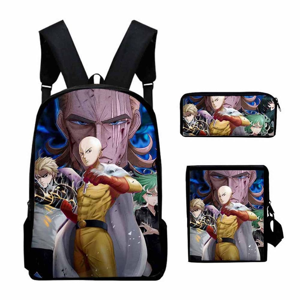 Conjunto de mochilas de 3 peças Ones Punchs Mans Saitamas Cartoon Kids