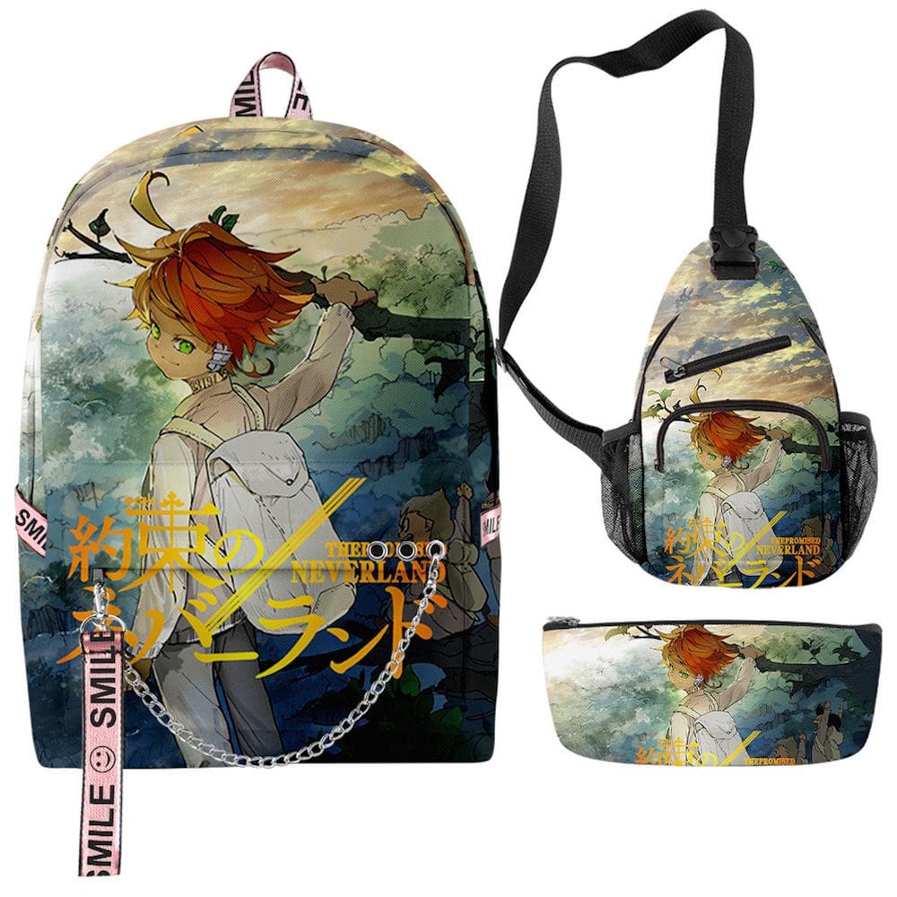 Conjunto de mochilas Promised Neverland Anime School 3D Oxford Fabric
