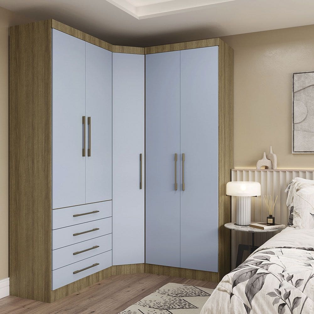 Guarda Roupas Modulado de Canto Diagonal 3 Pecas com 5 Portas e 4 Gavetas Paris Luciane Moveis