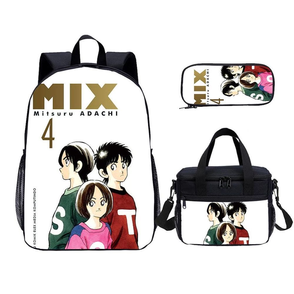 Conjunto de mochilas escolares Touch Black Satchel Anime de 17 polegadas com lancheira