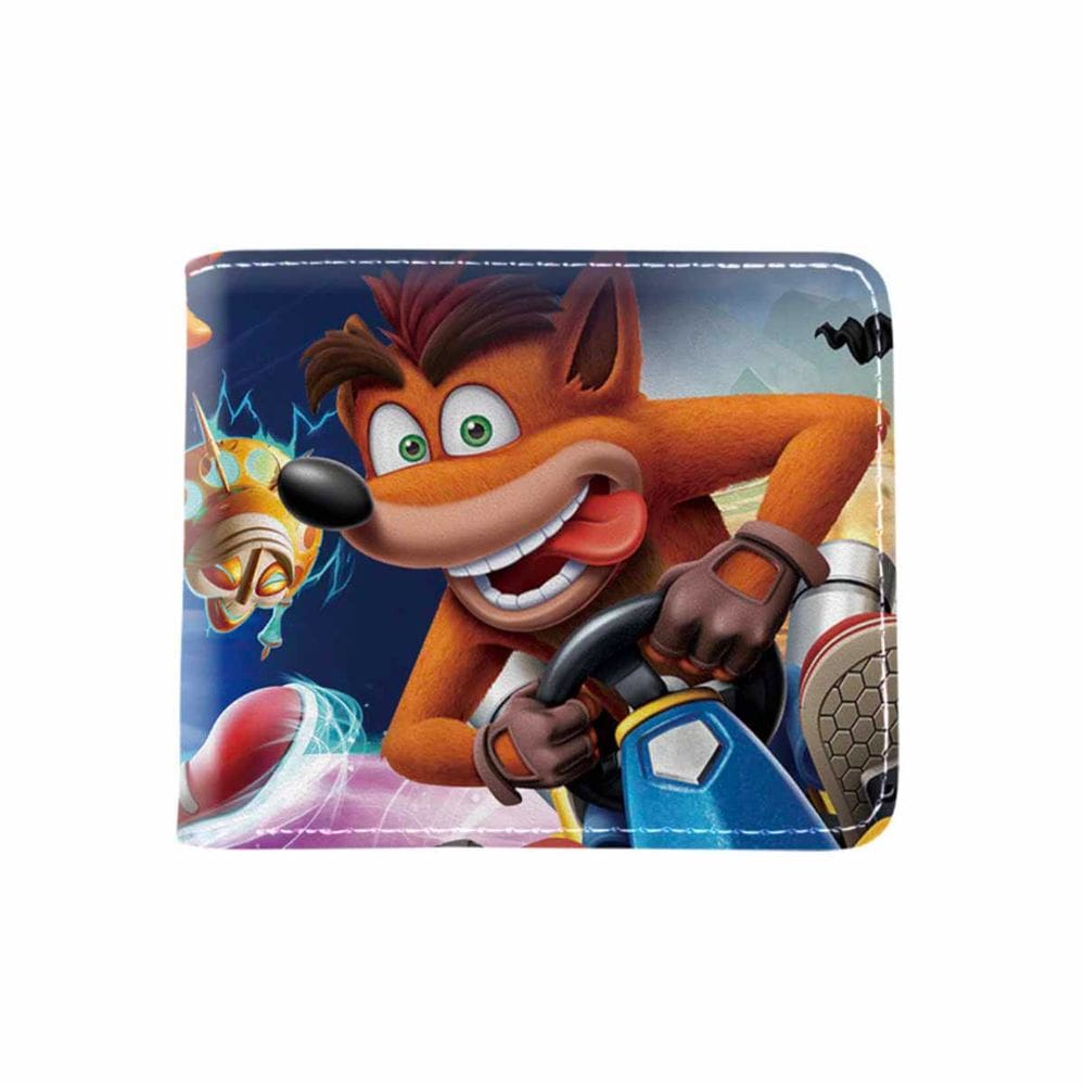 Carteira Crash Bandicoot Anime Characters Slim Bifold PU em couro PU