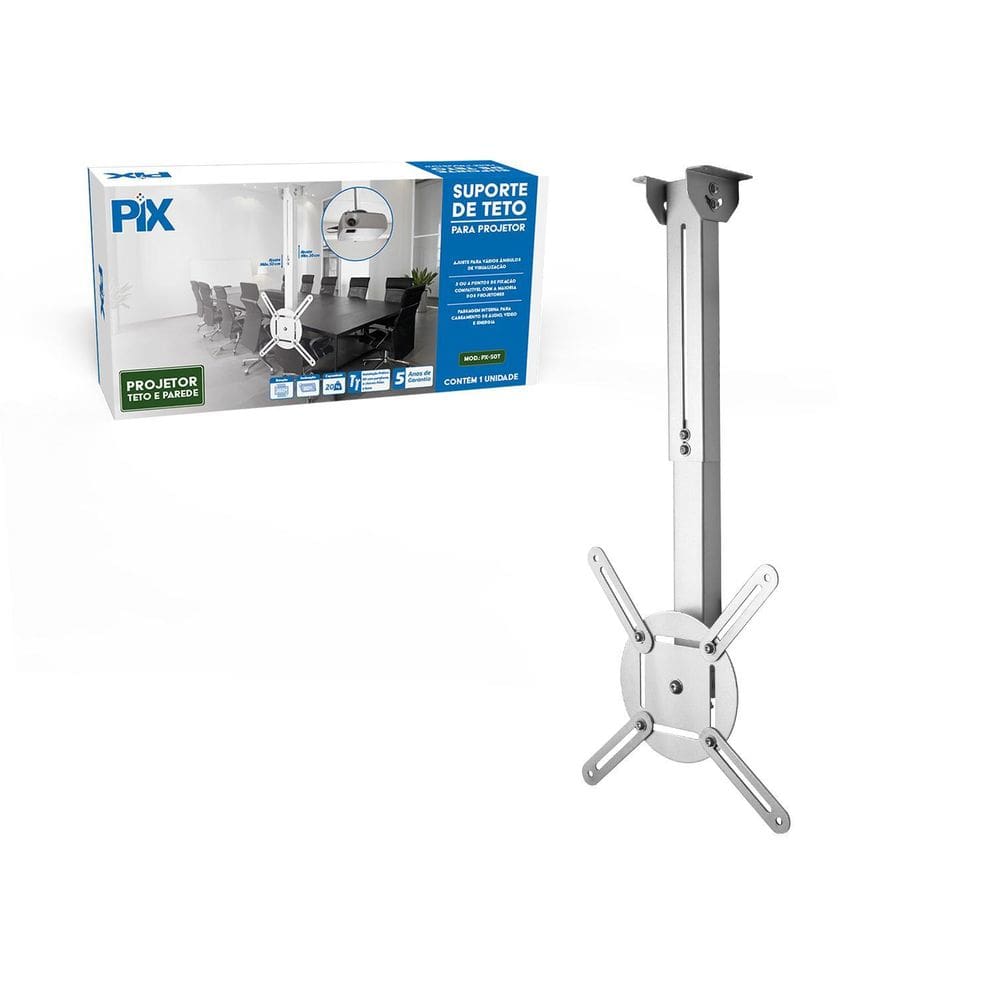 Suporte Projetor De Teto E Parede Branco 50Cm De Comprimento