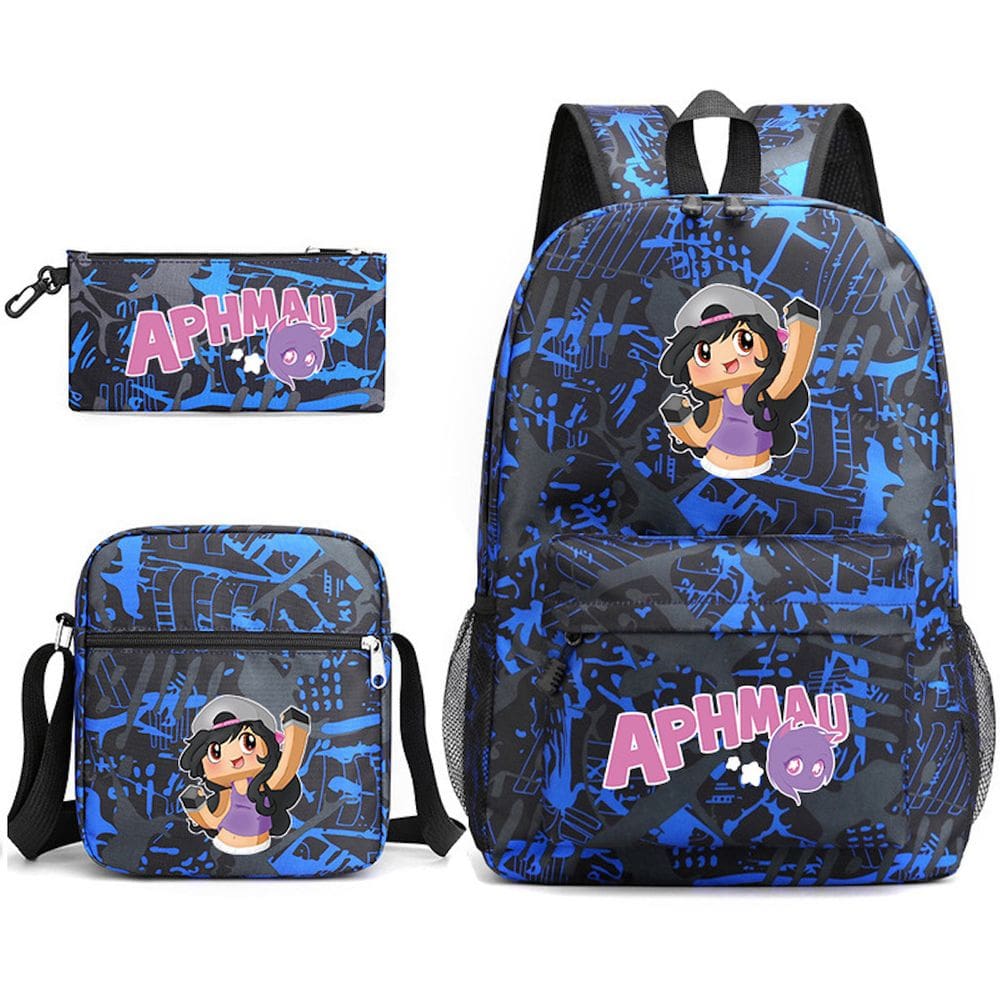 Conjunto de mochilas Aphmaus School Students com bolsa de ombro e estojo para canetas