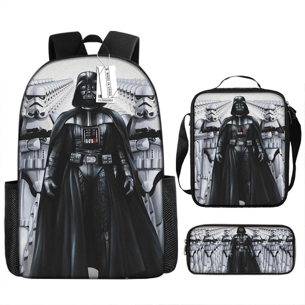 Conjunto de 3 peças de mochila escolar infantil de desenho animado Darth Vader
