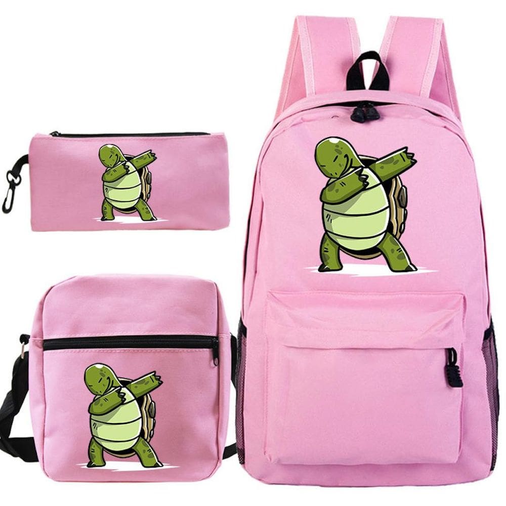 Conjunto de mochilas escolares: mochila com estampa de tartaruga com mensageiro e bolsa de lápis
