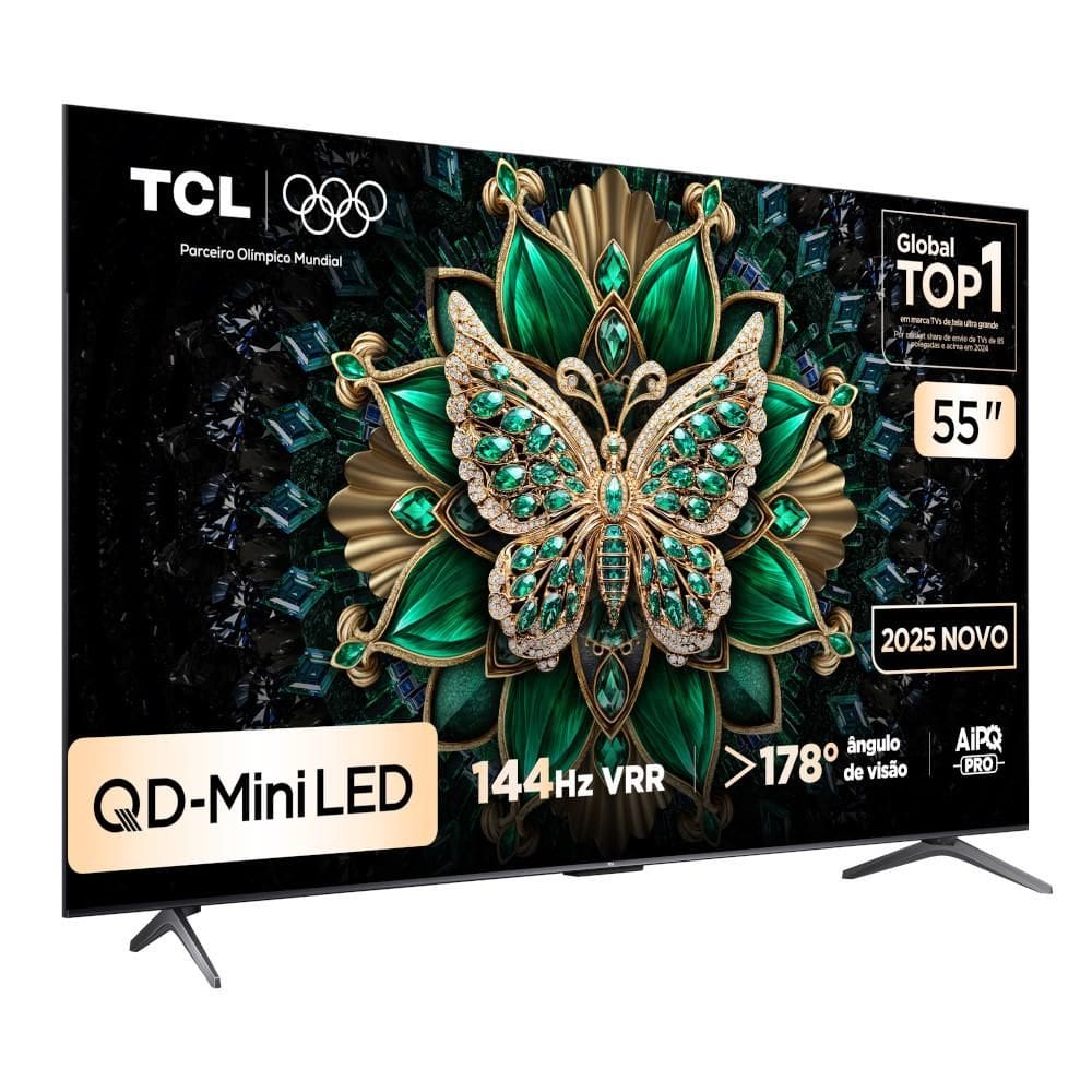 Smart TV 55” TCL 55C6KS QLED Mini LED 4K UHD Google TV, HDR10+, Wi-Fi dual band e Bluetooth,144Hz VRR