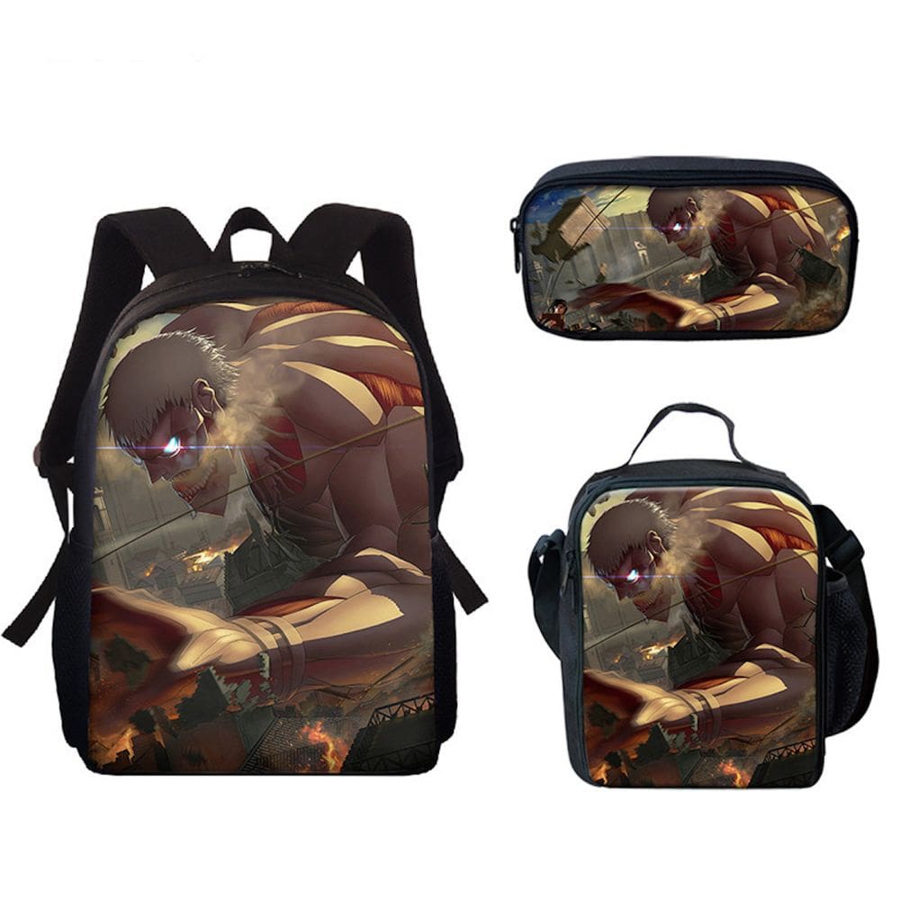 Conjunto de mochilas Attacks Titans Anime, 3 peças, mochila escolar infantil