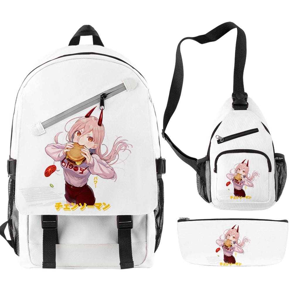 Conjunto de mochilas, motosserras escolares de anime para crianças, 3 peças Oxford