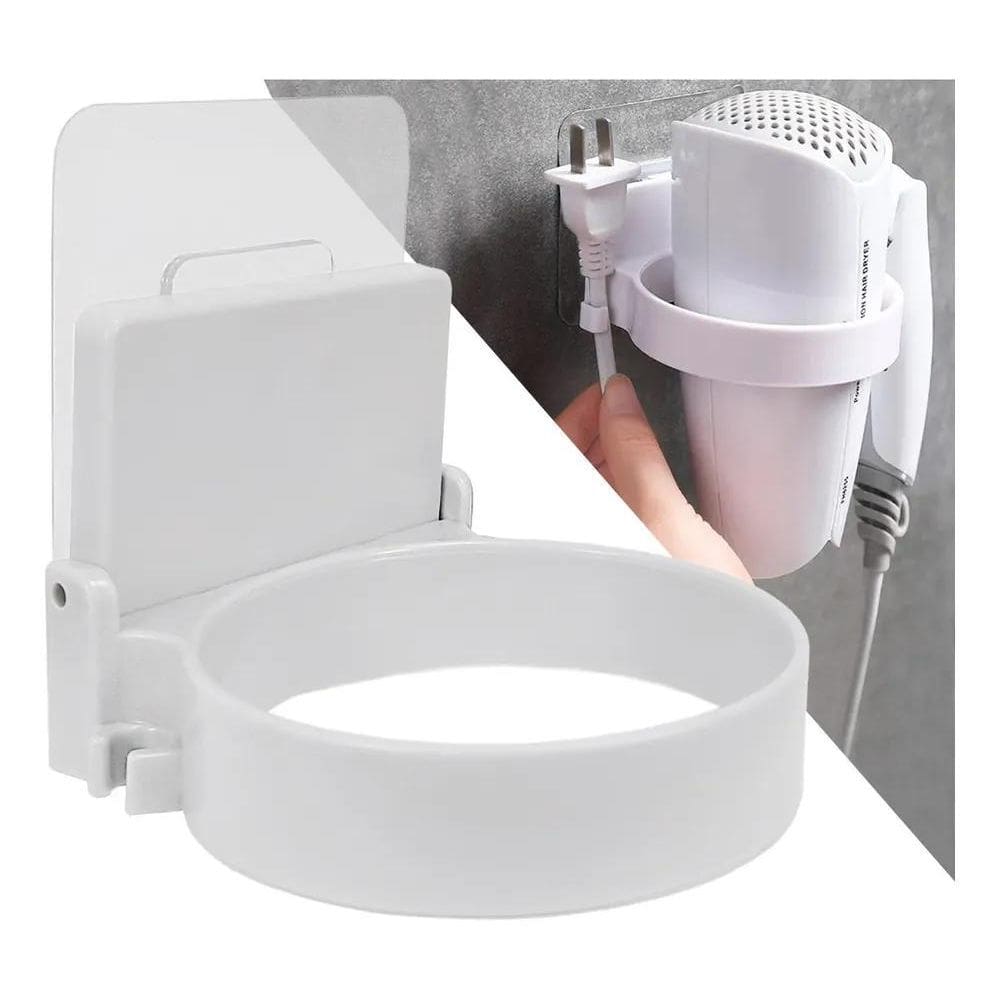 2X Suporte Organizador Adesivo Secador Cabelo Parede E Fio C