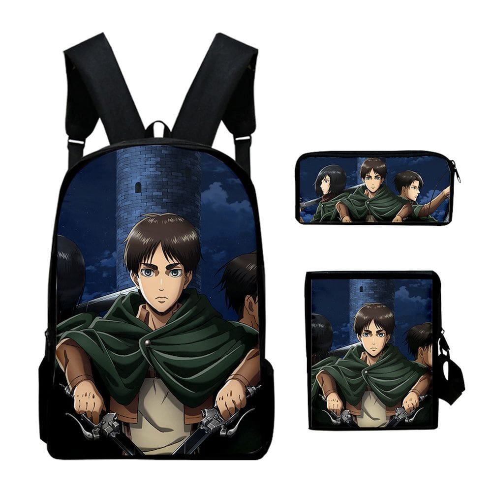 Conjunto de mochilas Attack on Titan School, 3 peças para crianças, nylon