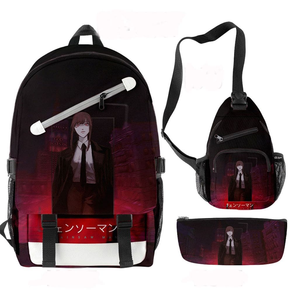 Conjunto de mochilas escolares, 3 peças de motosserras Pochita para crianças