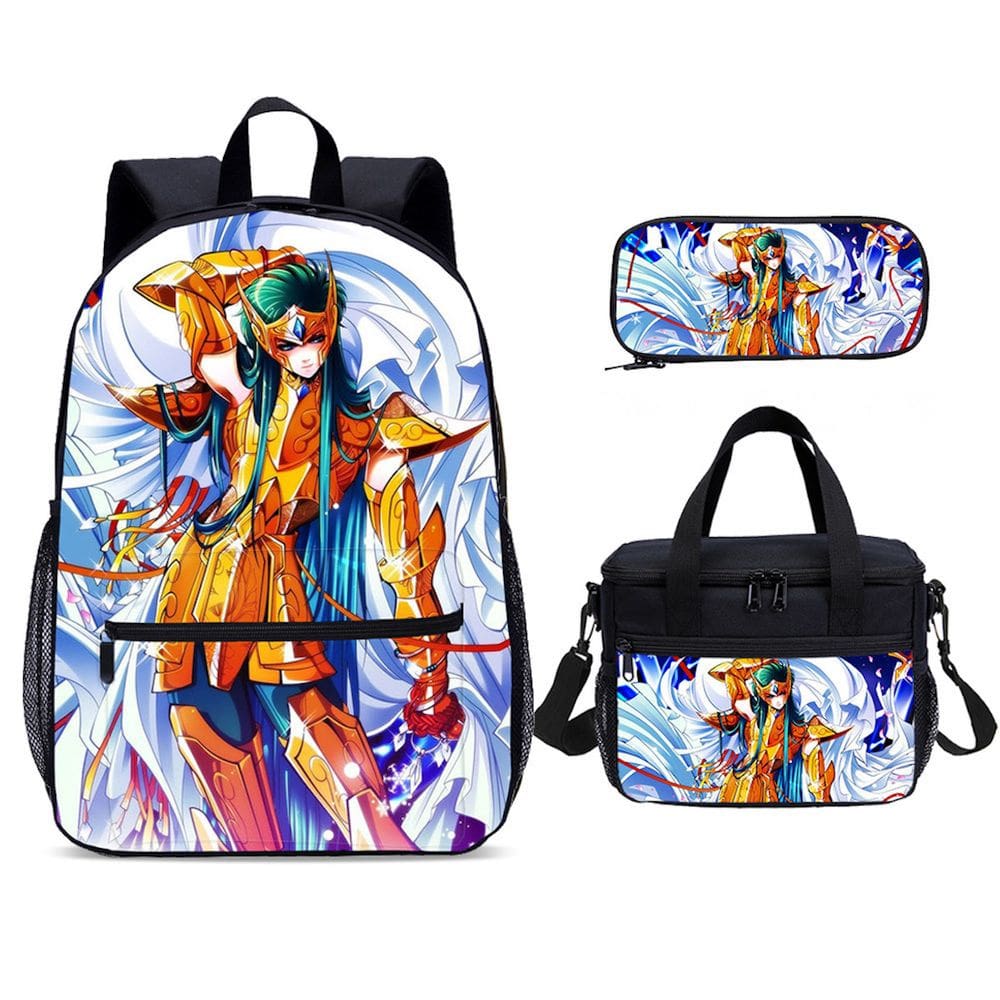 Conjunto de mochilas escolares Saint Seiyas de 3 peças para estudantes