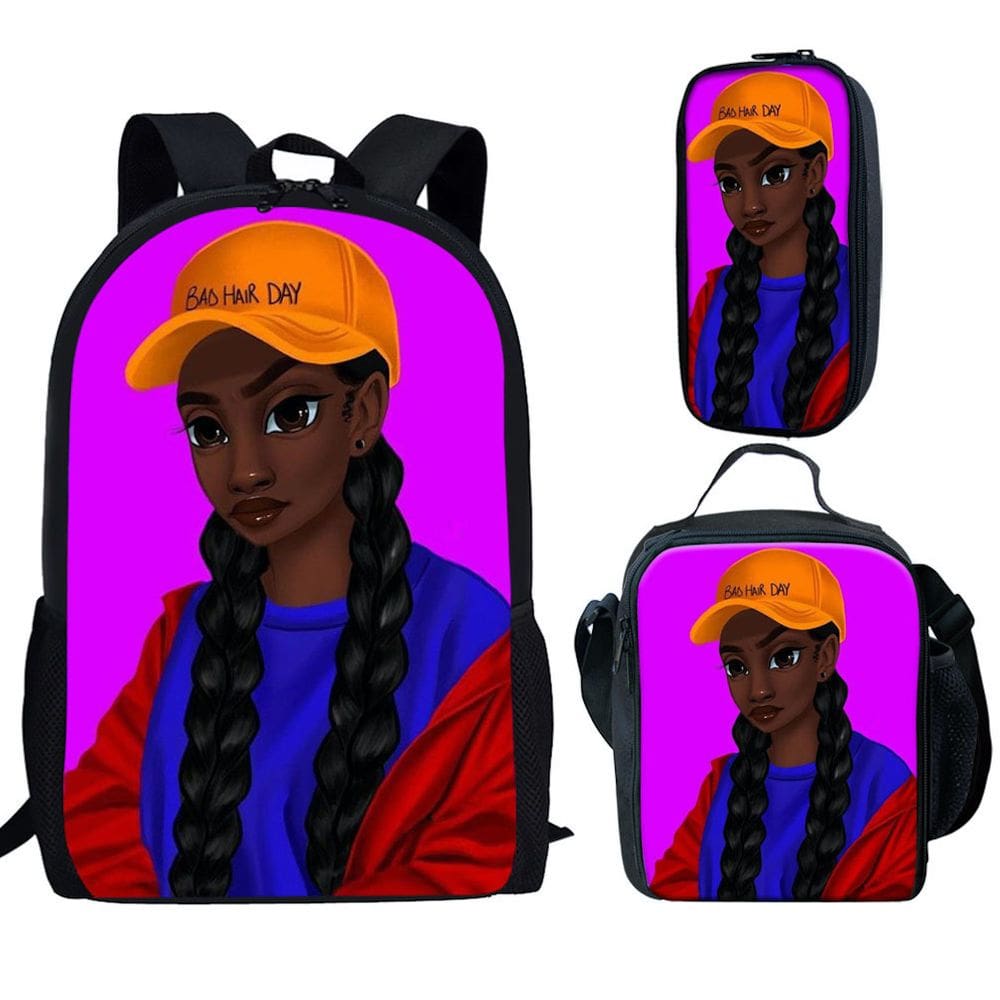 Conjunto de mochilas Lafro Lady African Girl, bolsa de poliéster para crianças