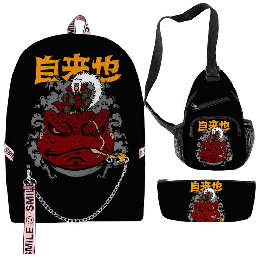 Conjunto de mochilas impressas em 3D Anime School Jiraiya para crianças (3 unidades)