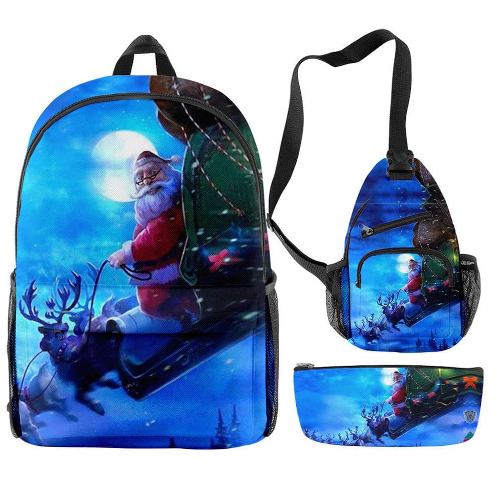 Conjunto de mochilas com estampa de Papai Noel de Natal para crianças, 3 unidades