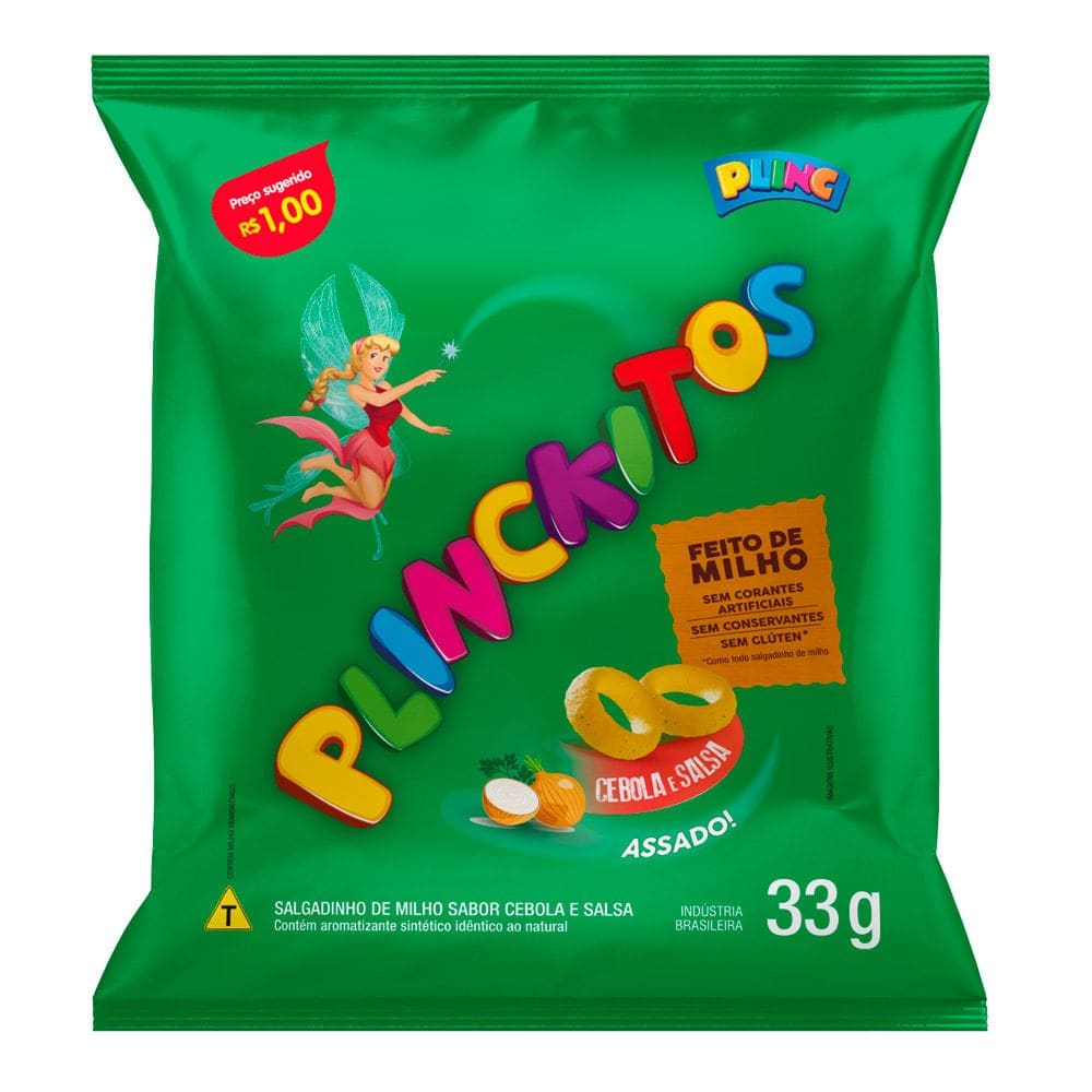 Salgadinho de Milho Plinckitos Sabor Cebola e Salsa Argola 33g