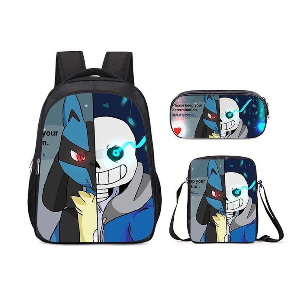 Conjunto de mochilas Undertale Sans Satchel Nylon para crianças, 3 peças