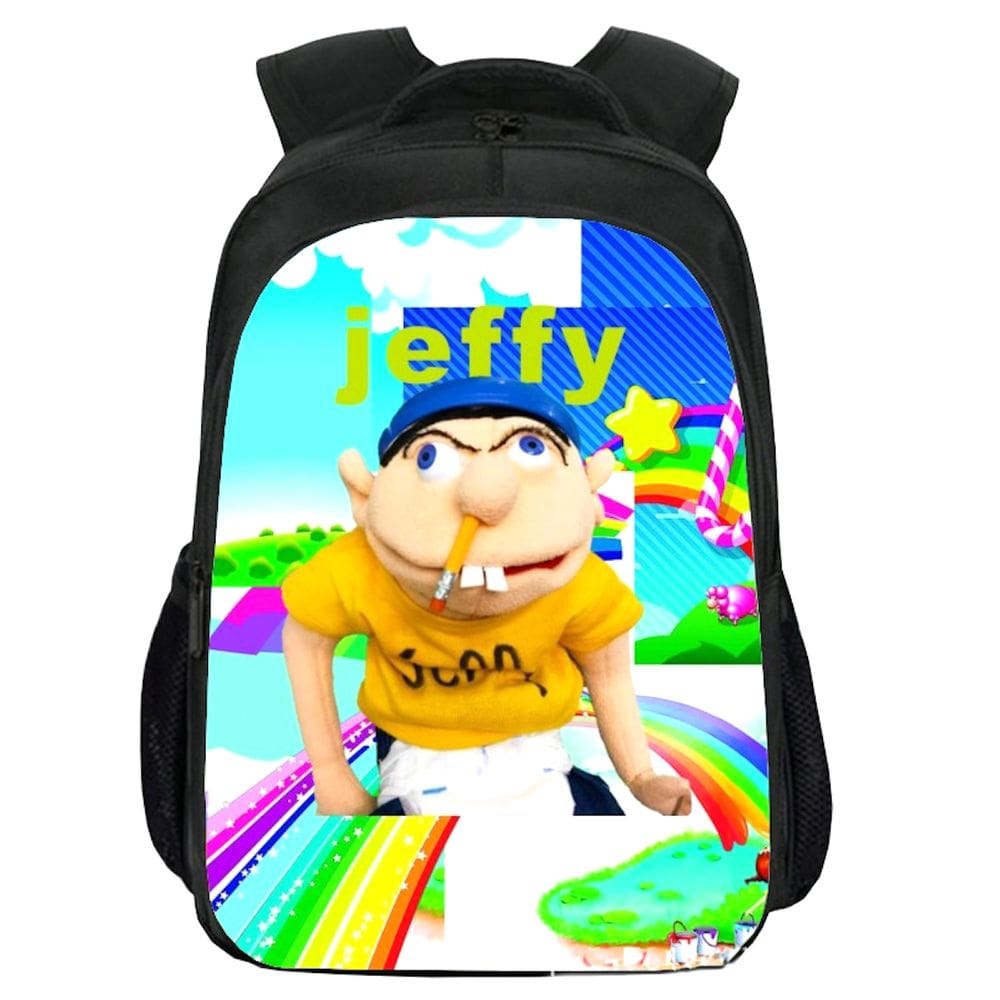 Mochila Jeffy Boy Kids School Poliéster Impressão 3D 26x14x34cm