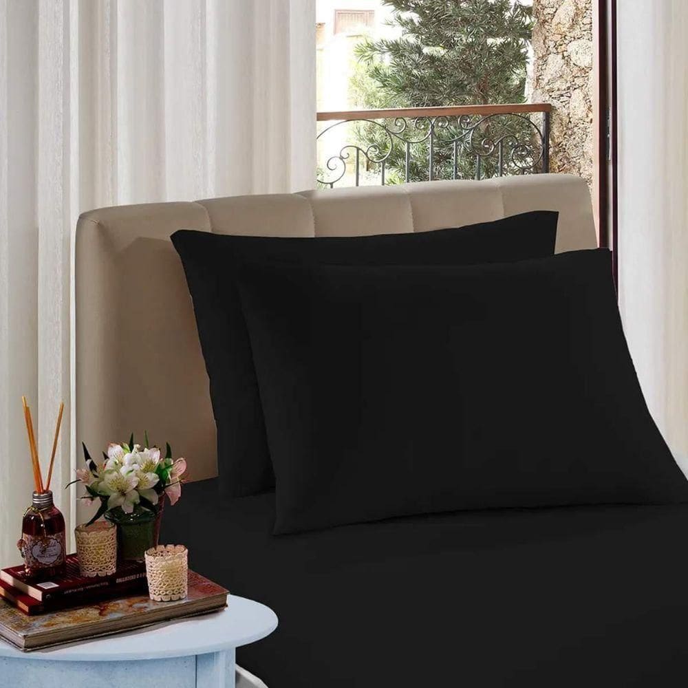 Lençol De Elástico Solteiro Malha Liso Vivaldi 100% Algodão Preto